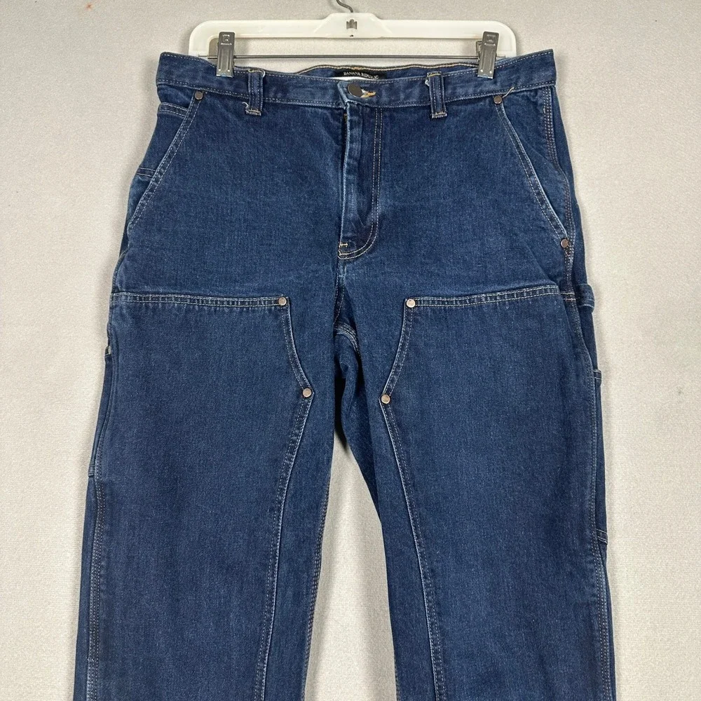 Banana Republic Mens Double Knee Carpenter Jeans 35X32 Straight Fit Dark Wash
